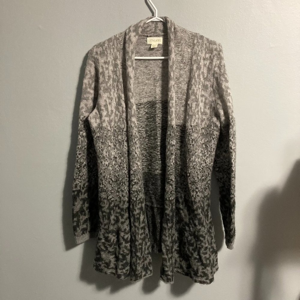 Lucy & Laurel Crochet Knit Loose Wool Blend Longline Cardigan Open Front Sz L